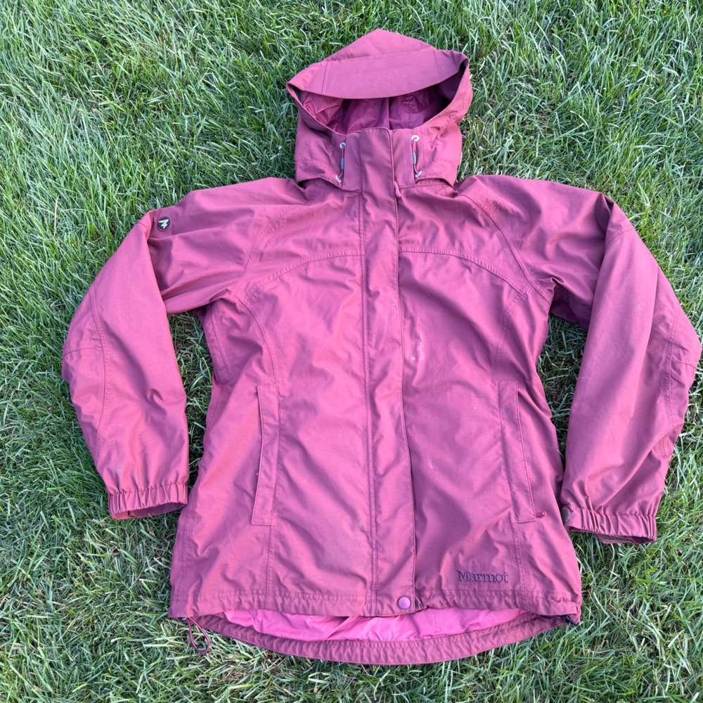 A+ Marmot Womens Hooded Softshell Jacket Fleece Lined Berry Wine Size Medium
